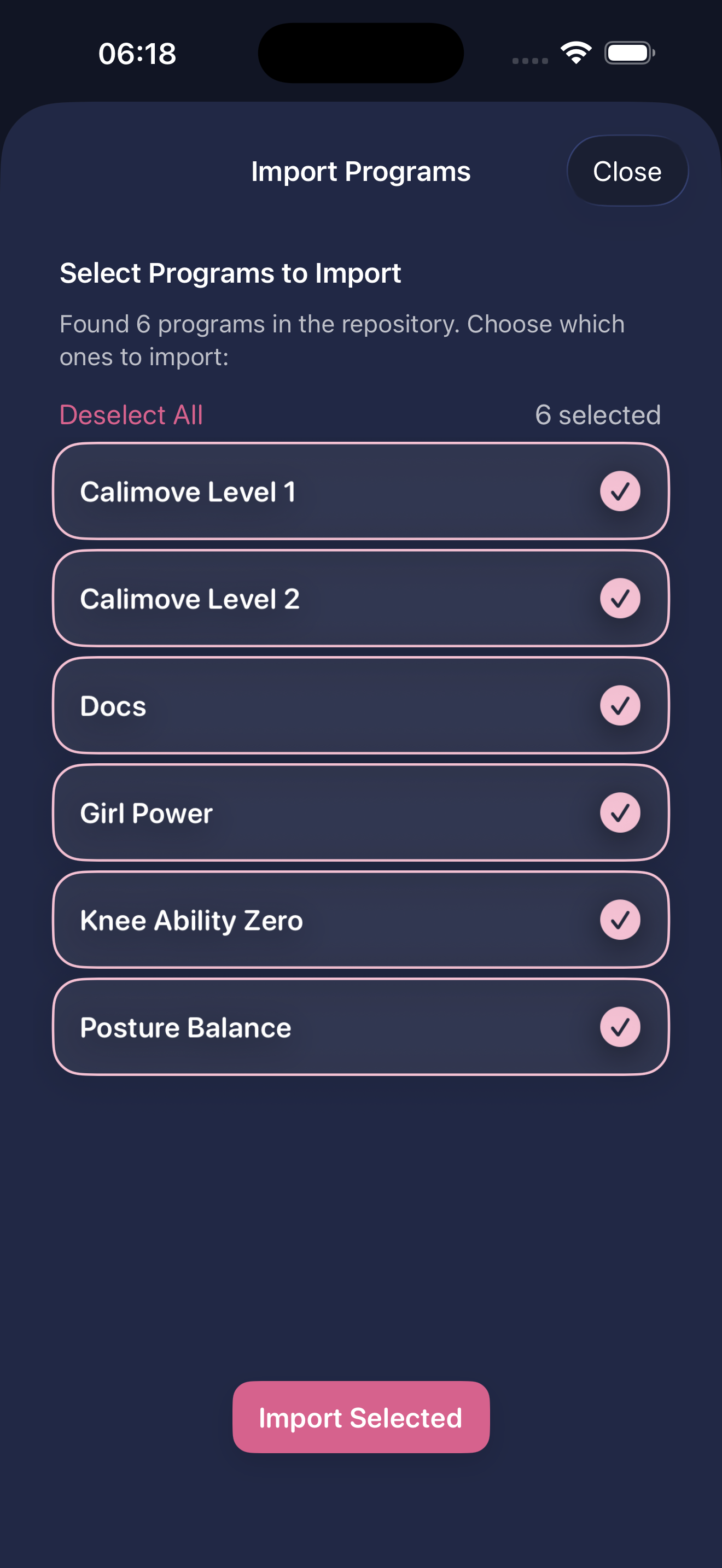 Import — select programs from a GitHub repository